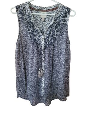Knox Rose Blue and White Floral Tassel Camisole